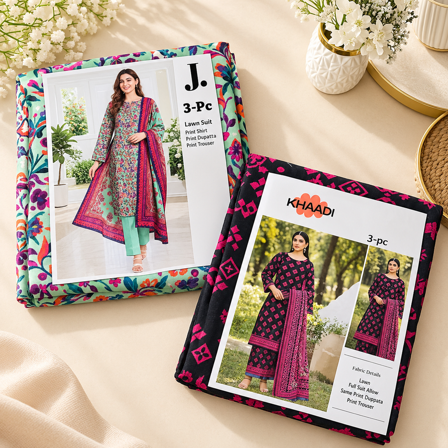 Premium 3-Piece Printed Lawn Suit – Floral Reverie & Noir Blossom