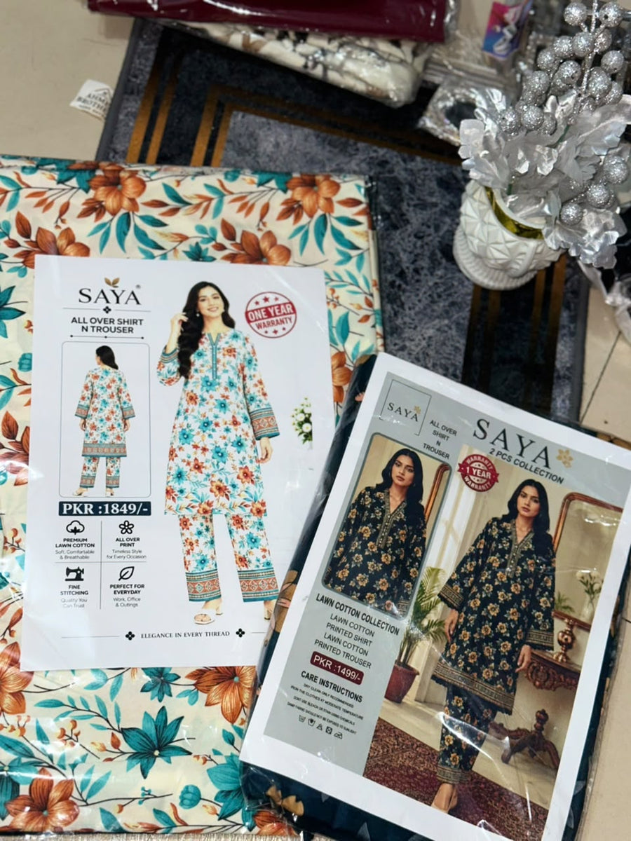Premium Lawn Cotton 2-Piece Suit – Autumn Bloom & Midnight Garden