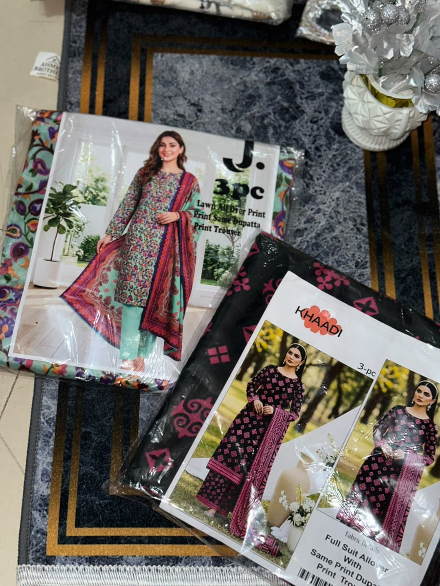 Premium 3-Piece Printed Lawn Suit – Floral Reverie & Noir Blossom